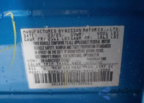 2025 Nissan Sentra Sv from USA, damaged, VIN 3N1AB8CV9SY320661